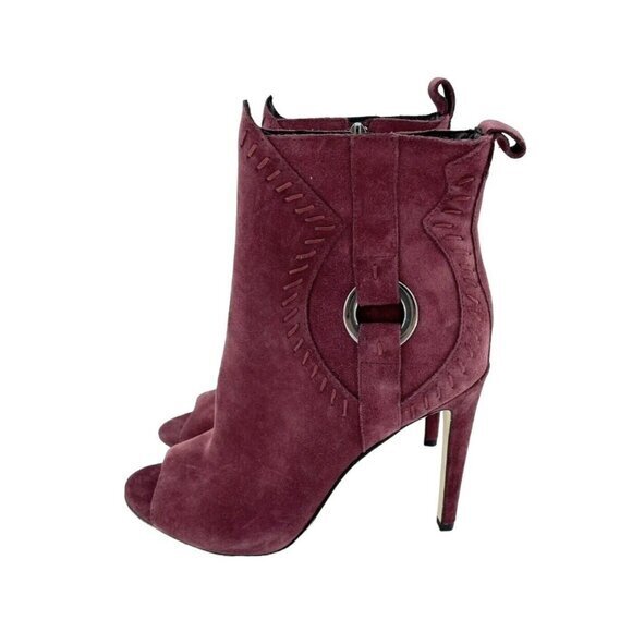 Rebecca Minkoff Ridley Burgundy Suede Leather Peep Toe Booties SZ 7 New - Picture 1 of 10